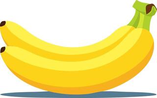 Fresh bananas with smooth yellow peel, flat design style on clean white background, soft shadows below, minimalistic and colorful tropical fruit illustration with green stem. vector