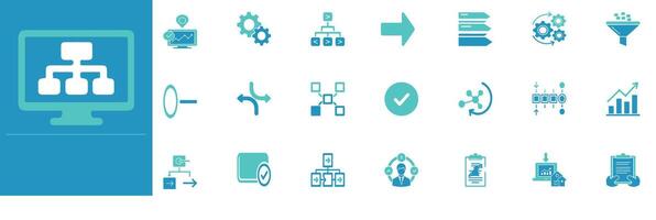 Minimal process icons for workflow, planning, data, and strategy use vector