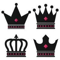 Black crown flat icon set isolated on white background. vector