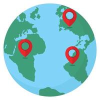 Planet earth with red pointers icon isolated on white background. vector