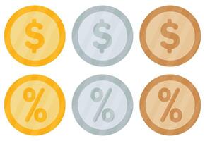 Discount and dollar coin icon set isolated on white background. vector