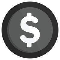 Flat dollar coin icon isolated on white background. vector
