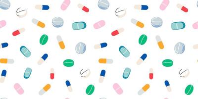 seamless pattern with colorful capsules, tablets and medicine drugs. A health design element for medical form, medical apps, websites and social networks vector