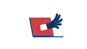 Cyber threat gloved hand reaching from laptop 2D animation. Hacking attempt. Online breach. Unauthorized access. Digital crime animated cartoon arm human 4K isolated on white transparent video