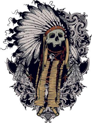 Apache Skull Graphic Tee Design Vintage Western Style Art