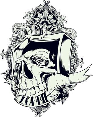 Undead Horror Skull Graphic Tee Art, Zombie Apocalypse Shirt Design Illustration