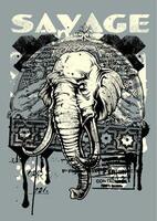 Retro Rampage Elephant Graphic Tee Vintage Style Savage Animal T-Shirt Design vector