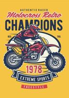 Vintage Motocross Champion Retro T-Shirt Graphic Design Illustration vector