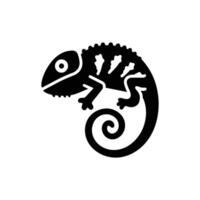 Isolated solid black chameleon silhouette displays a distinctive curly tail against a plain background vector