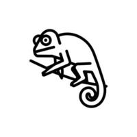 Line art shows a chameleon gripping a branch with a curled tail, transparent background vector
