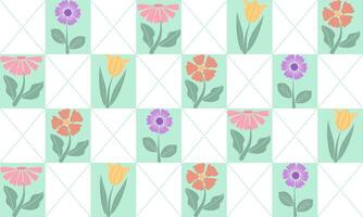 a tartan pattern green pastel color with pastel flowers , design for fabric or various pattern printing works. vector