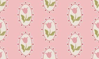 a pattern composed of pink pastel tulip flowers with circle and pink background , design for fabric or various pattern printing works. vector