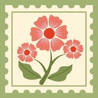 red pastel flowers with cream and green square elements for decoration on transparent background vector