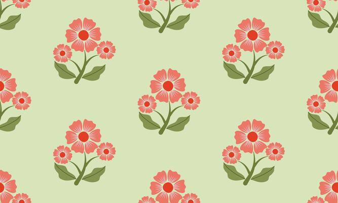a pattern composed of red pastel flower with green background , design for fabric or various pattern printing works.