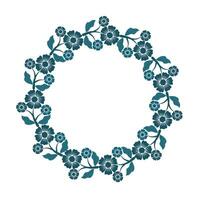 Round wreath ornament blue flower abstract pattern on transparent background vector