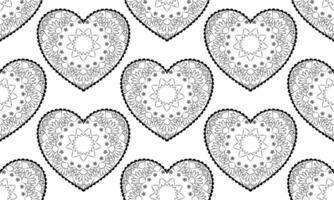 pattern designs with mandala flower and heart shape on white background , design for fabric or various pattern printing works. vector