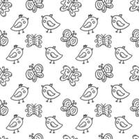 Seamless pattern with butterflies and birds. doodle vector