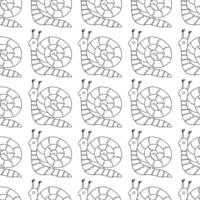 Seamless pattern. Cute snail, clam with striped shell. vector