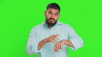 Tired upset Indian man showing pause gesture, limit or stop sign, time out, take a break relax, rest video