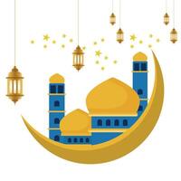 Minimal Crescent Moon with Mosque Elements in Abstract Style vector