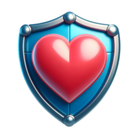 3D Shield with Heart Symbol Isolated on Transparent Background png