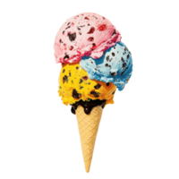 Ice cream scoops melting on a cone with transparent background png