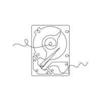 one line art Harddisk illustration. line art, one continuous line, simple, hand drawn and sketch style. for icons, symbols, signs or logos vector