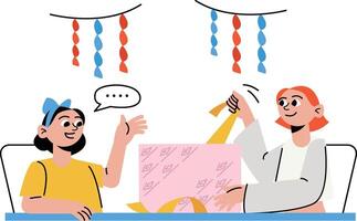Wrapping Birthday Presents Together Illustration for web, app, infographic, etc vector