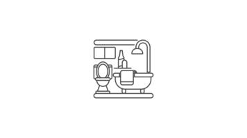 Bathroom linear animation, perfect for home decor, interior design projects, architecture concepts, Seamless loop HD with alpha channel on transparent background. Animated outline icon video
