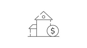 House with a dollar sign animation, ideal for illustrating real estate investment concepts. Seamless loop HD with alpha channel on transparent background. Animated outline icon video