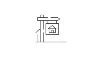 Line drawing of a house animation on a sign with an arrow pointing up. Ideal for real estate promotions, Seamless loop HD with alpha channel on transparent background. Animated outline icon video