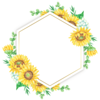 Watercolor Sunflower and Greenery Hexagon Frame Floral Border Blank Space Invitation Design png