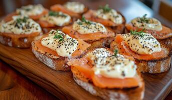 Smoked salmon and cream cheese on toast photo