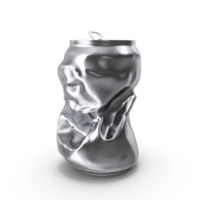 Two aluminum crushed cans for beverage . Still-life picture of some metallic containers isolated on Transparent background. png