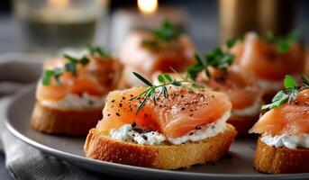 Smoked salmon appetizer on a plate photo