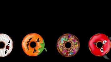 halloween animation with rolling donuts. halloween looped motion graphic with sweets video