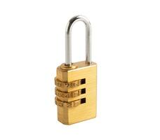 Lock padlock with number security code isolated on white background. photo