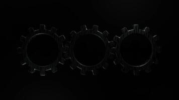 três intertravamento Preto engrenagem rodas rotativo perfeitamente dentro industrial ciclo animação video