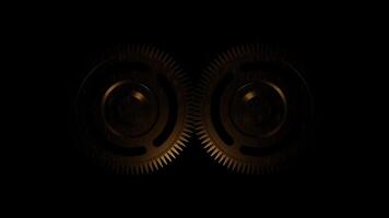 Two Spinning Interlocking Cog Wheels on Dark Background Seamless Loop Animation video