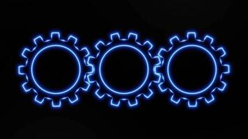três azul néon intertravamento engrenagens fiação dentro futurista abstrato ciclo movimento video