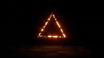 Spinning Fire Neon Triangle Glowing Brightly on Dark Background Loop Animation video