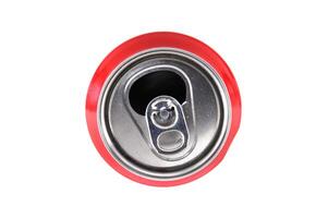Close-Up View of a Soda Can with Red Top Viewed from Above photo