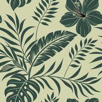 Seamless jungle camouflage pattern with deep green floral elements vector