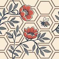 Seamless geometric floral pattern with overlapping hexagons design vector