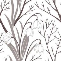 Seamless pattern snowdrops and bare branches vector