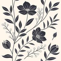 Minimalist Black Floral Pattern Seamless Design with Clean Lines vector