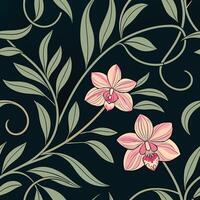 Elegant seamless pattern of orchids and vines vector