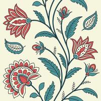 Seamless indian floral block print pattern with text design vector