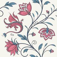 Seamless fantasy floral pattern with dragons and mythical creatures vector