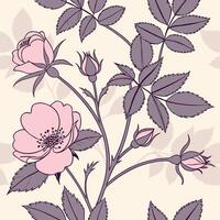 Seamless dreamy wild rose pattern with layered depth art vector